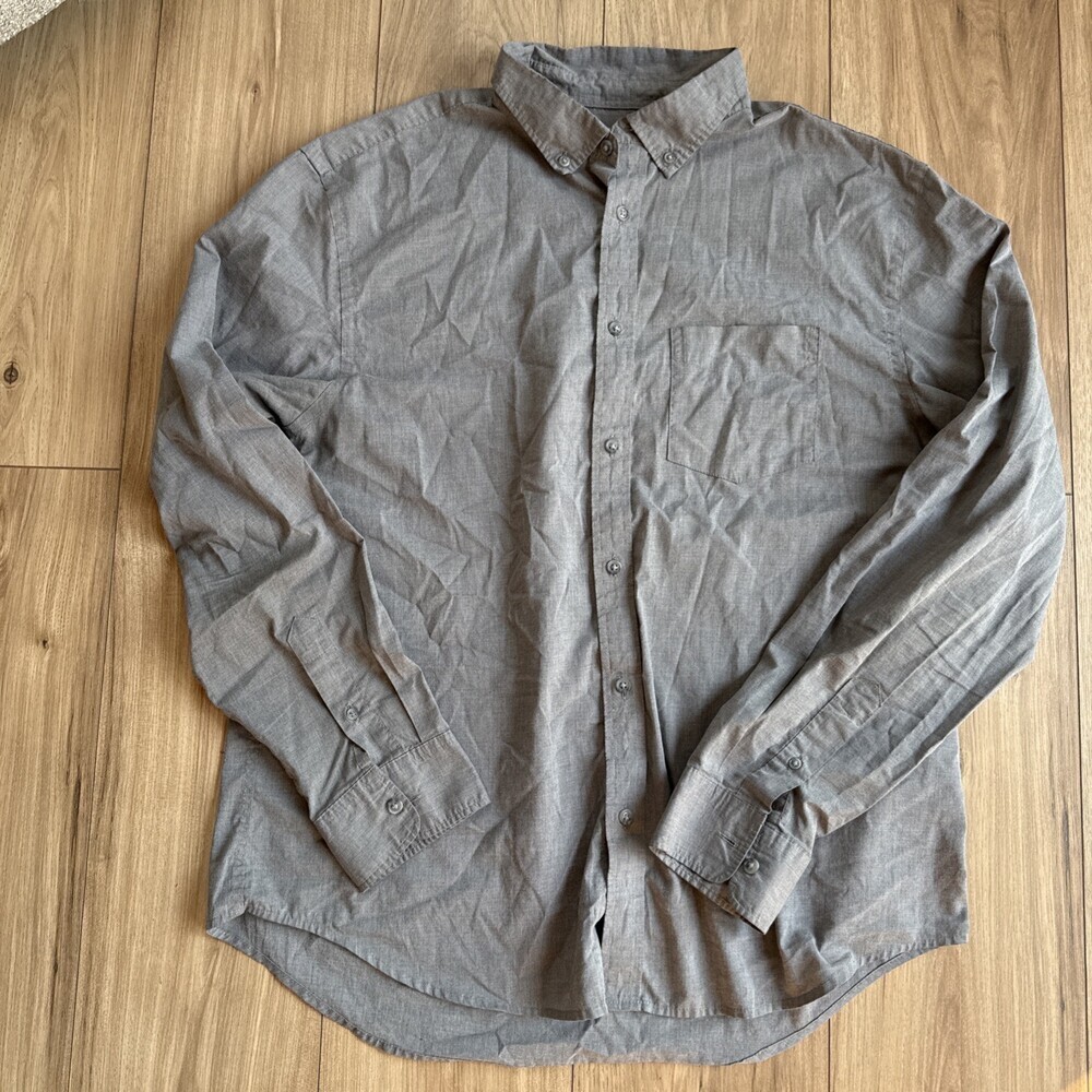 Old Navy Men's Button Down Shirt Gray XL Slim Fit Cotton Long Sleeve Business